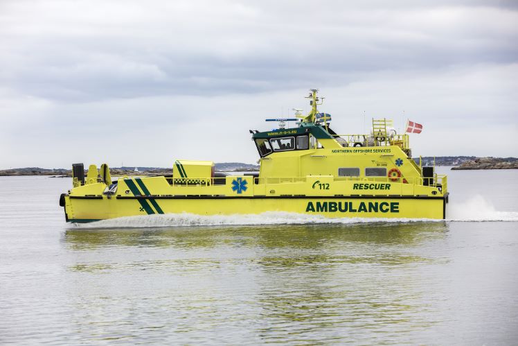 The M/V Rescuer causes an obvious stir in the waters off Gothenburg.